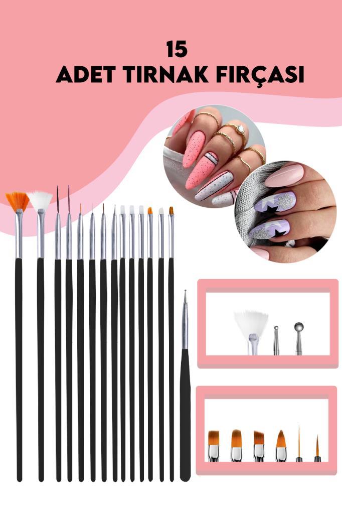 15'li Profesyonel Nail Art Süsleme Fırçası Siyah