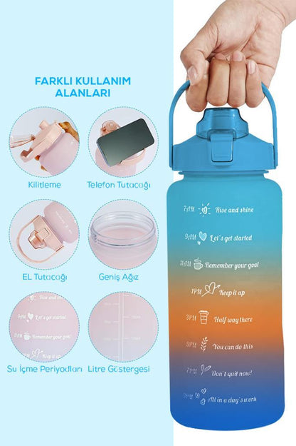 1500 Ml Pipetli Renkli Matara Mavi