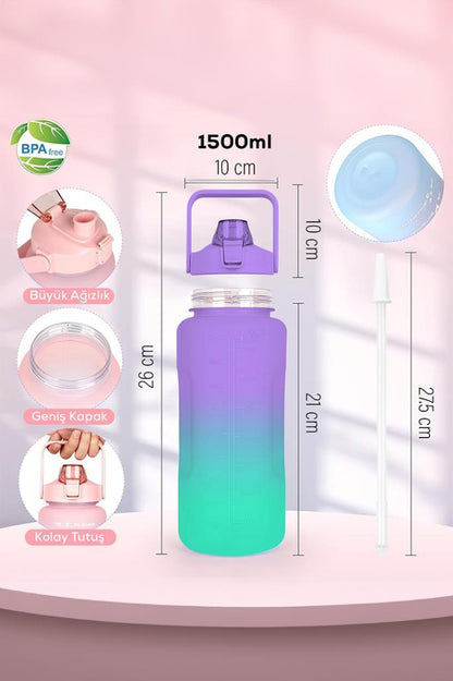 1500 Ml Pipetli Renkli Matara Turkuaz