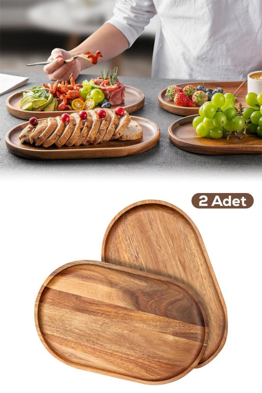 2’li Oval Bambu Sunum Tabağı Seti