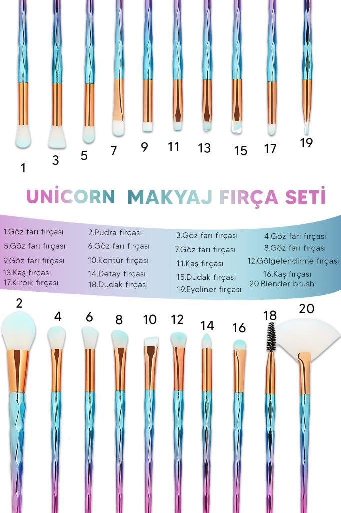 20’li Unicorn Desenli Makyaj Fırça Seti