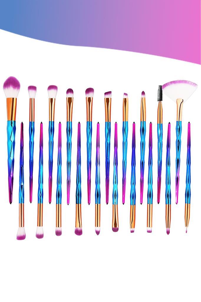 20’li Unicorn Desenli Mor Uçlu Makyaj Fırça Seti