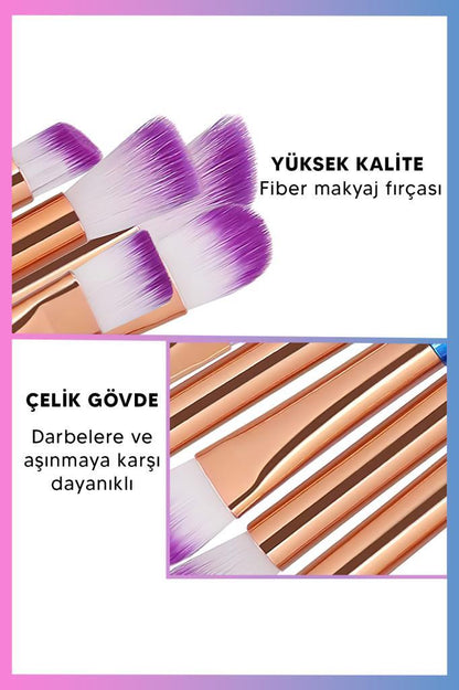 20’li Unicorn Desenli Mor Uçlu Makyaj Fırça Seti