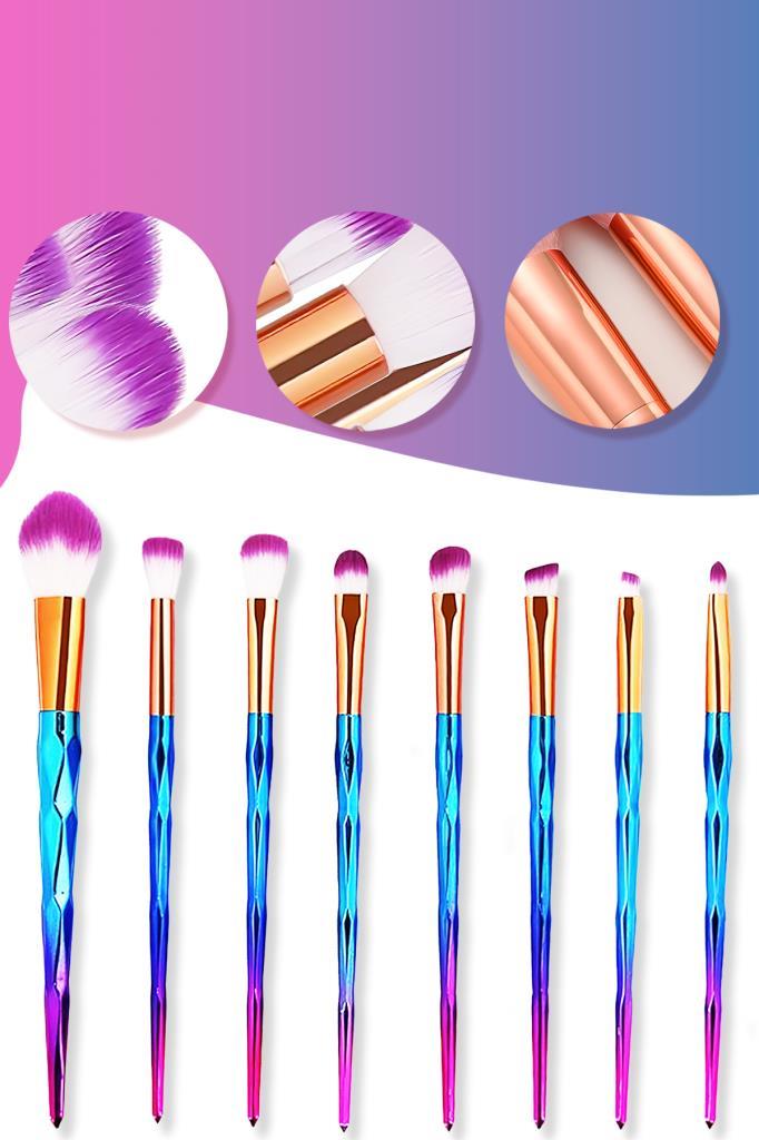 20’li Unicorn Desenli Mor Uçlu Makyaj Fırça Seti