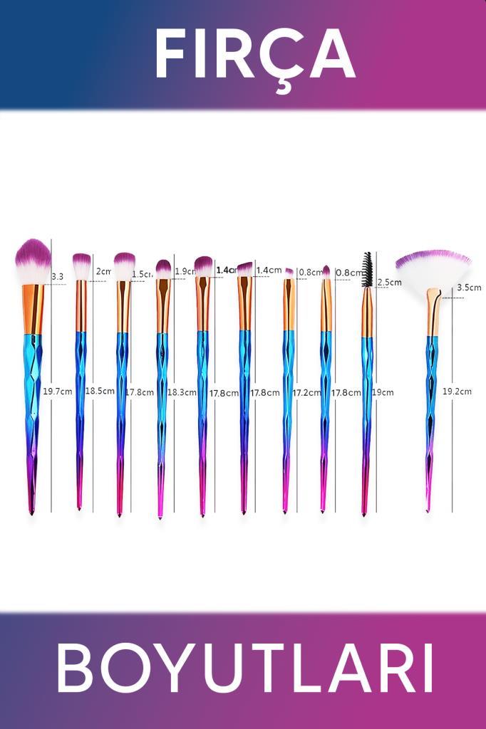 20’li Unicorn Desenli Mor Uçlu Makyaj Fırça Seti