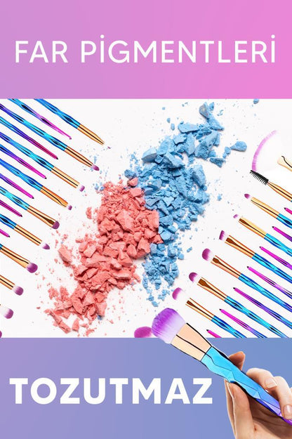 20’li Unicorn Desenli Mor Uçlu Makyaj Fırça Seti