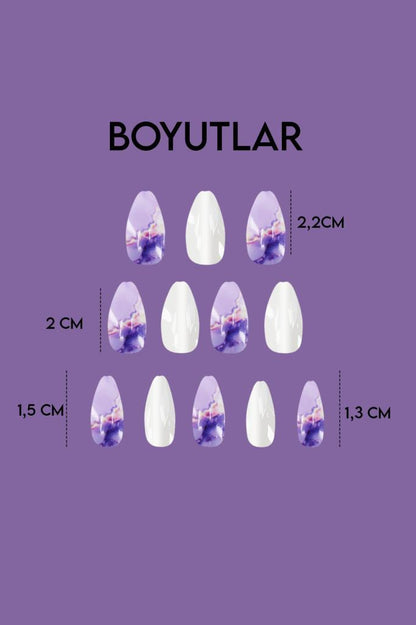 24'lü Parlak Mor-Gümüş Takma Tırnak T-85 F