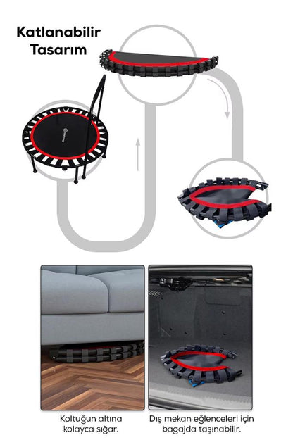 250 KG Taşıma Kapasiteli 130x125 cm Katlanabilir Destekli Trambolin