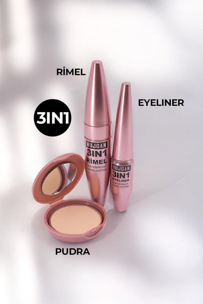 3'lü Long Sansation Rimel Eyeliner Pudra Seti MUJGAN