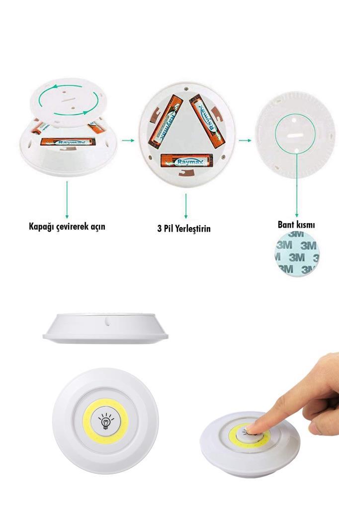 3'lü Uzaktan Kumandalı Yapışkanlı Kablosuz Led Spot Lambalar