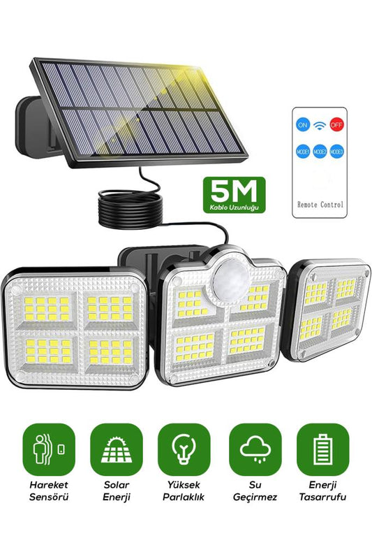 3 Modlu, Hareket Sensörlü, Su Geçirmez, Uzaktan Kumandalı Solar LED Lamba