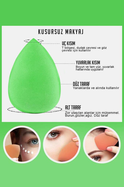 4'lü Standlı Makyaj Süngeri Seti Yeşil Renk