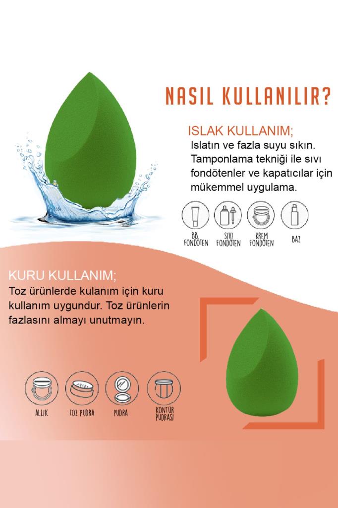 4'lü Standlı Makyaj Süngeri Seti Yeşil Renk