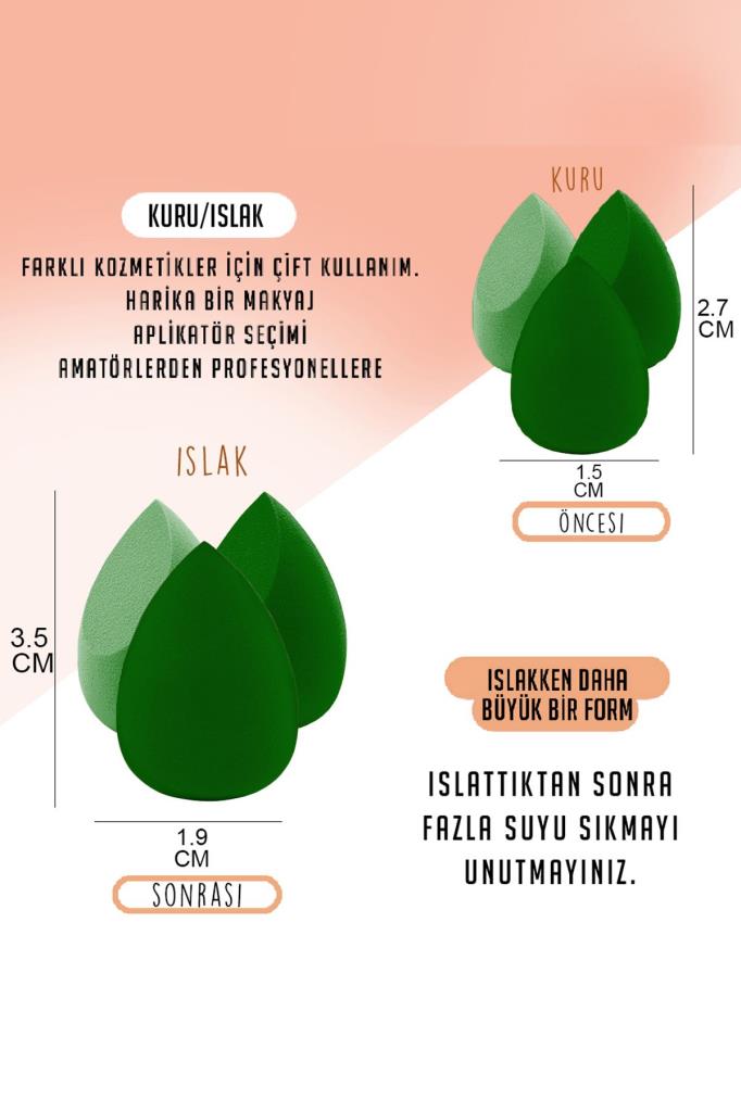 4'lü Standlı Makyaj Süngeri Seti Yeşil Renk