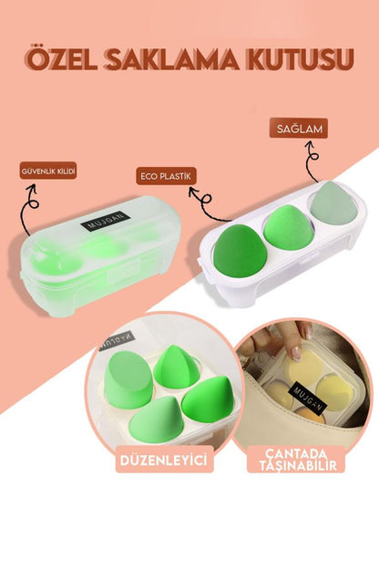 4'lü Standlı Makyaj Süngeri Seti Yeşil Renk