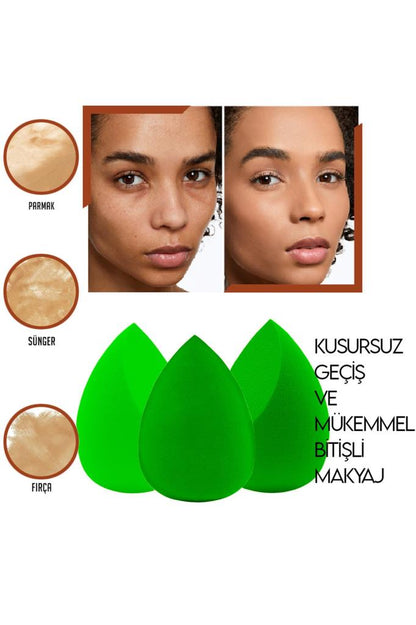 4'lü Standlı Makyaj Süngeri Seti Yeşil Renk