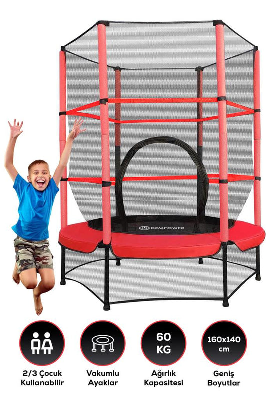 60 Kg Taşıma Kapasiteli 160x140 cm Koruma Fileli Çocuk Trambolin