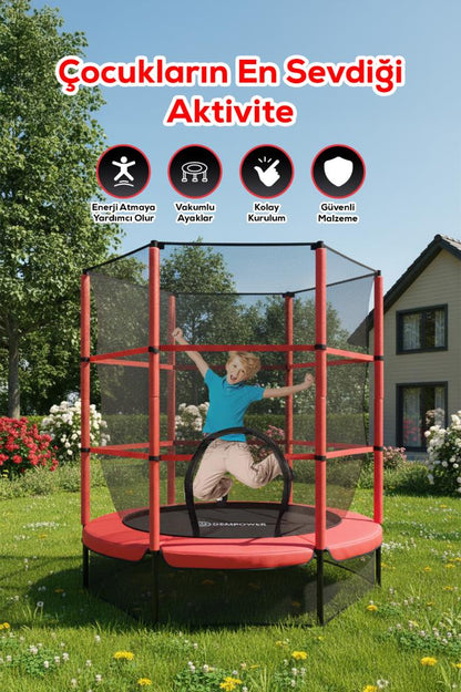 60 Kg Taşıma Kapasiteli 160x140 cm Koruma Fileli Çocuk Trambolin