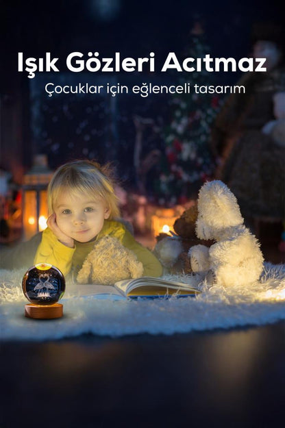 Ahşap Tabanlı Aşık Kuğular Figürlü LED Işıklı Küre