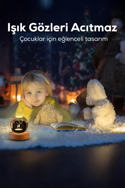Ahşap Tabanlı Geyik Figürlü LED Işıklı Küre