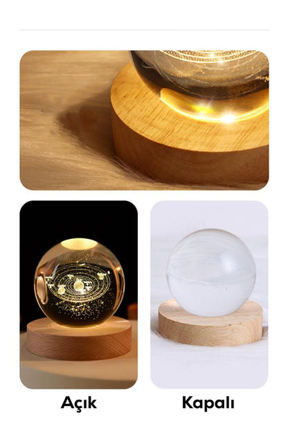 Ahşap Tabanlı Gezegen LED Işıklı Küre