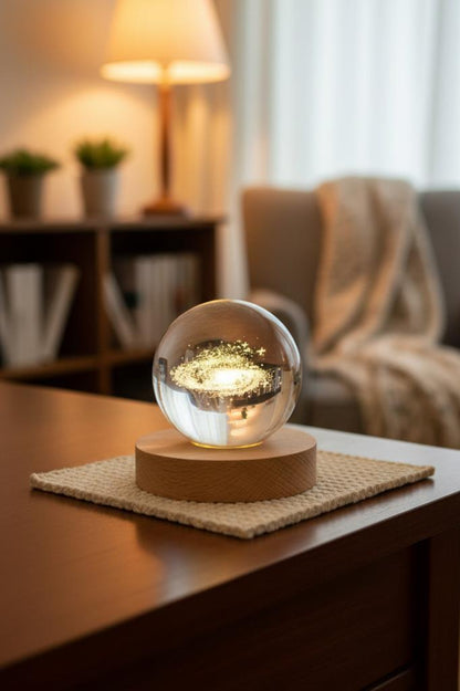 Ahşap Tabanlı Samanyolu LED Işıklı Küre
