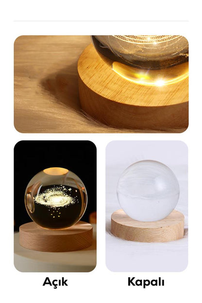 Ahşap Tabanlı Samanyolu LED Işıklı Küre