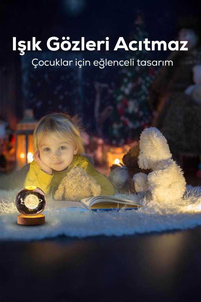 Ahşap Tabanlı Satürn Kız Figürlü LED Işıklı Küre