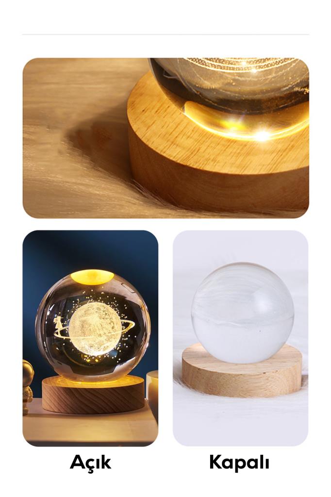 Ahşap Tabanlı Satürn Kız Figürlü LED Işıklı Küre