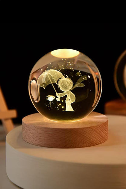 Ahşap Tabanlı Şemsiyeli Küçük Prens LED Işıklı Küre
