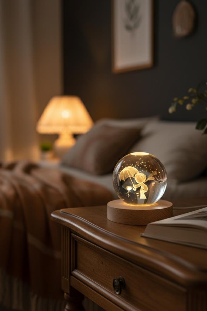 Ahşap Tabanlı Şemsiyeli Küçük Prens LED Işıklı Küre