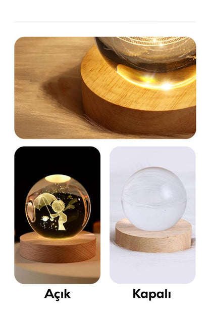 Ahşap Tabanlı Şemsiyeli Küçük Prens LED Işıklı Küre