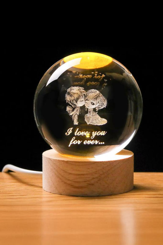 Ahşap Tabanlı Sevgili Figürlü LED Işıklı Küre