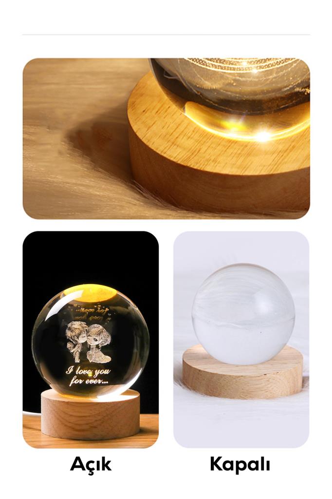 Ahşap Tabanlı Sevgili Figürlü LED Işıklı Küre