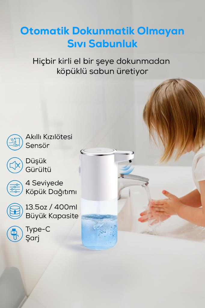 Akıllı Sensörlü Şarjlı Sıvı Sabunluk