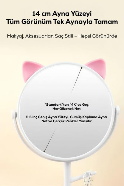 Ayarlanabilir Kedi Kulaklı Ve Takı Askılı Makyaj Aynası PEMBE RENK