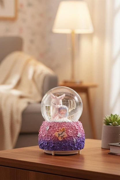 Beyaz Ceylan Figürlü Müzikli LED Işıklı Kar Küresi