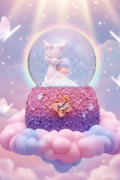 Beyaz Ceylan Figürlü Müzikli LED Işıklı Kar Küresi