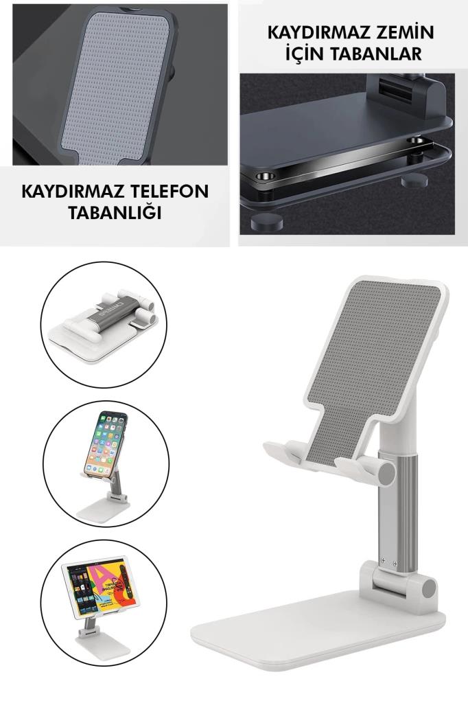Beyaz Renk Ayarlanabilir Portatif Standlı Telefon + Tablet Tutacağı