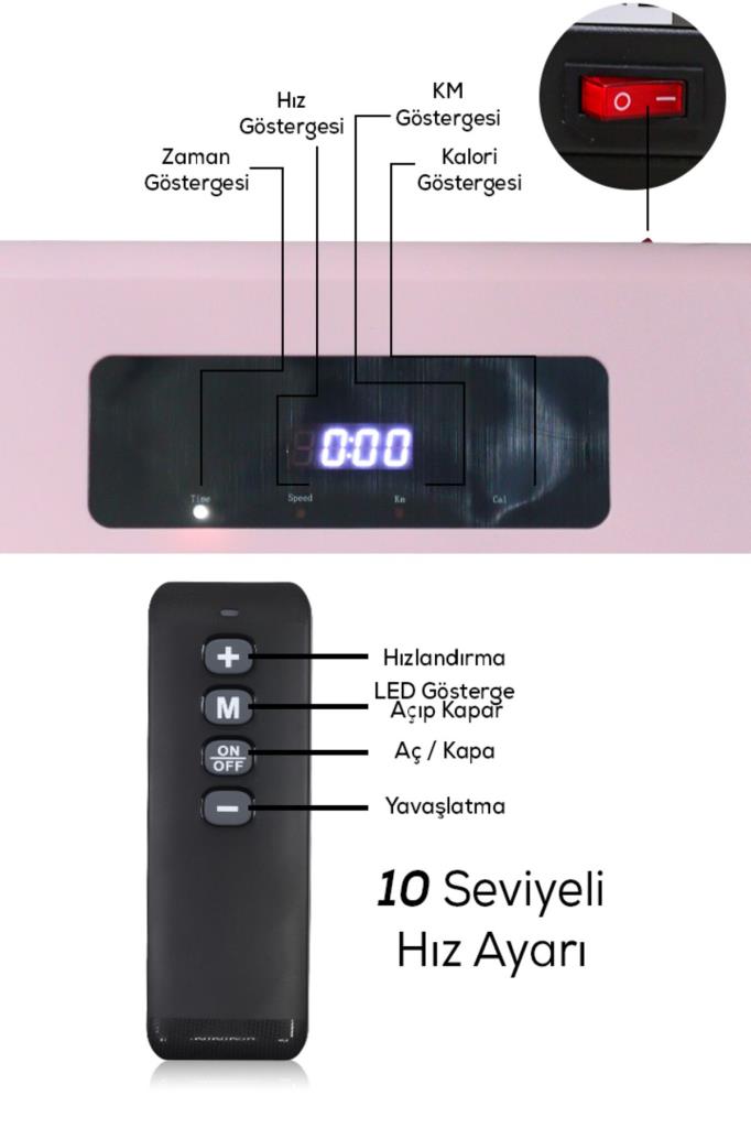 Bluetoothlu , Uygulamadan Ayarlanabilir Uzaktan Kumandalı Yürüme Ve Koşu Bandı Pembe Renkli