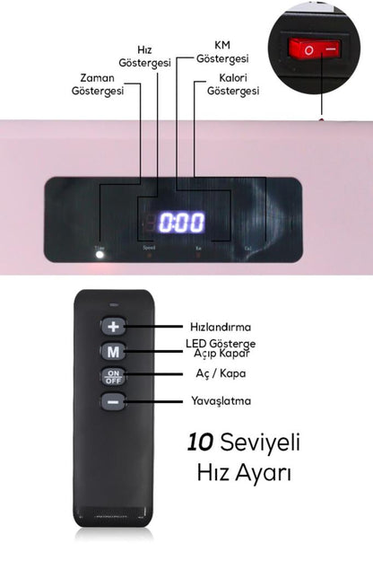 Bluetoothlu , Uygulamadan Ayarlanabilir Uzaktan Kumandalı Yürüme Ve Koşu Bandı Pembe Renkli