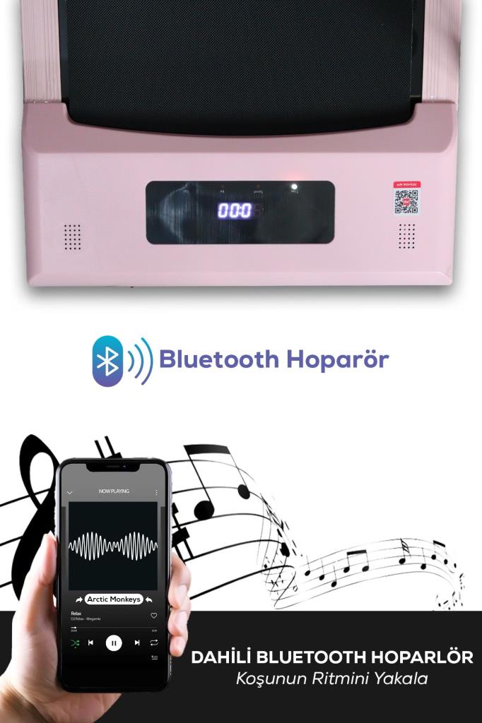 Bluetoothlu , Uygulamadan Ayarlanabilir Uzaktan Kumandalı Yürüme Ve Koşu Bandı Pembe Renkli