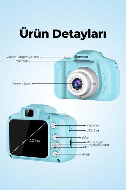 Çocuk Mini Dijital Fotoğraf Makinesi 1080P HD Açık Mavi