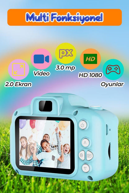 Çocuk Mini Dijital Fotoğraf Makinesi 1080P HD Açık Mavi