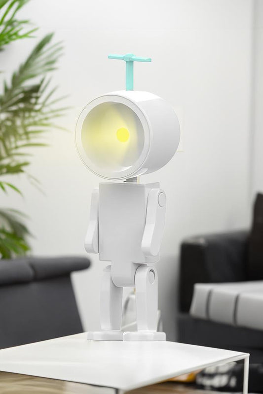 Çok Amaçlı Robot Şekilli Gece Lambası Beyaz Yuvarlak