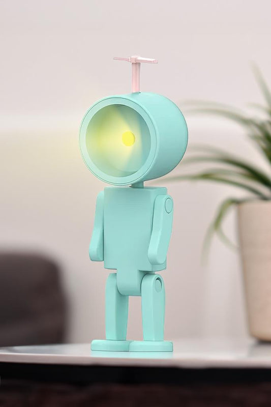 Çok Amaçlı Robot Şekilli Gece Lambası Mavi Yuvarlak