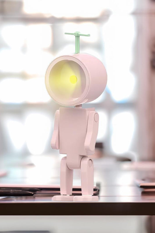 Çok Amaçlı Robot Şekilli Gece Lambası Pembe Yuvarlak