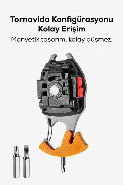 Çok Fonksiyonlu LED Işıklı El Aleti-Tornavida, Çakmak, Açacak
