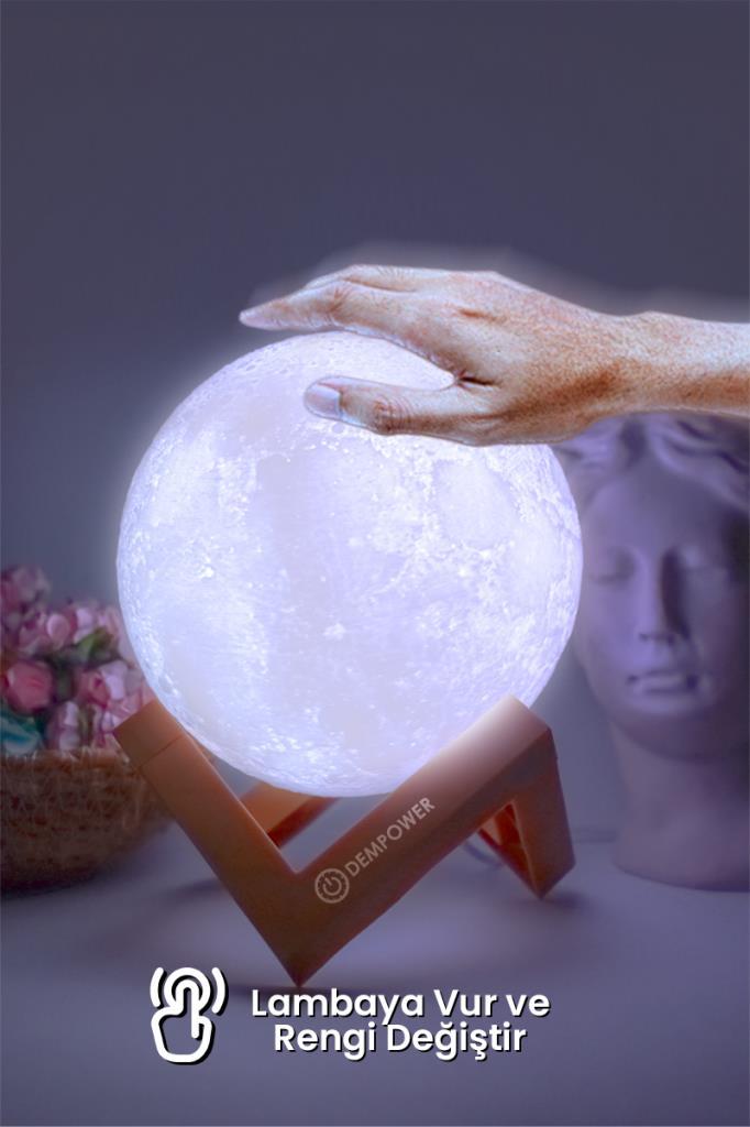 (KIRILABİLİR) Standlı 3D Ay Gece Lambası Dekoratif Küre Led