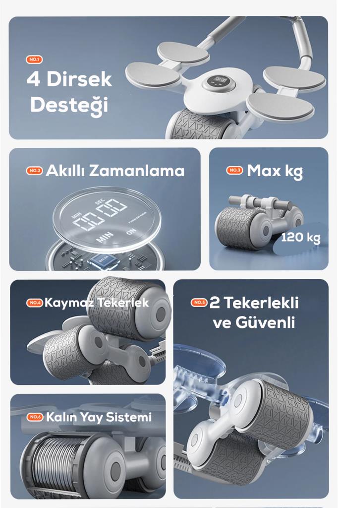 Dijital Ekranlı, Dirsek Destekli, Zamanlayıcılı AB Roller Karın ve Bel Egzersiz Aleti